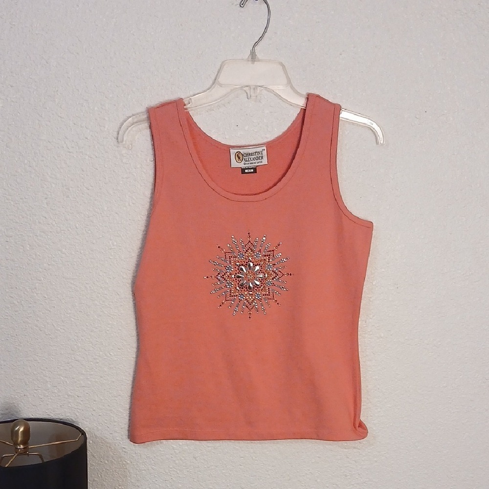 Christine Alexander Coral Embellished Tank Top